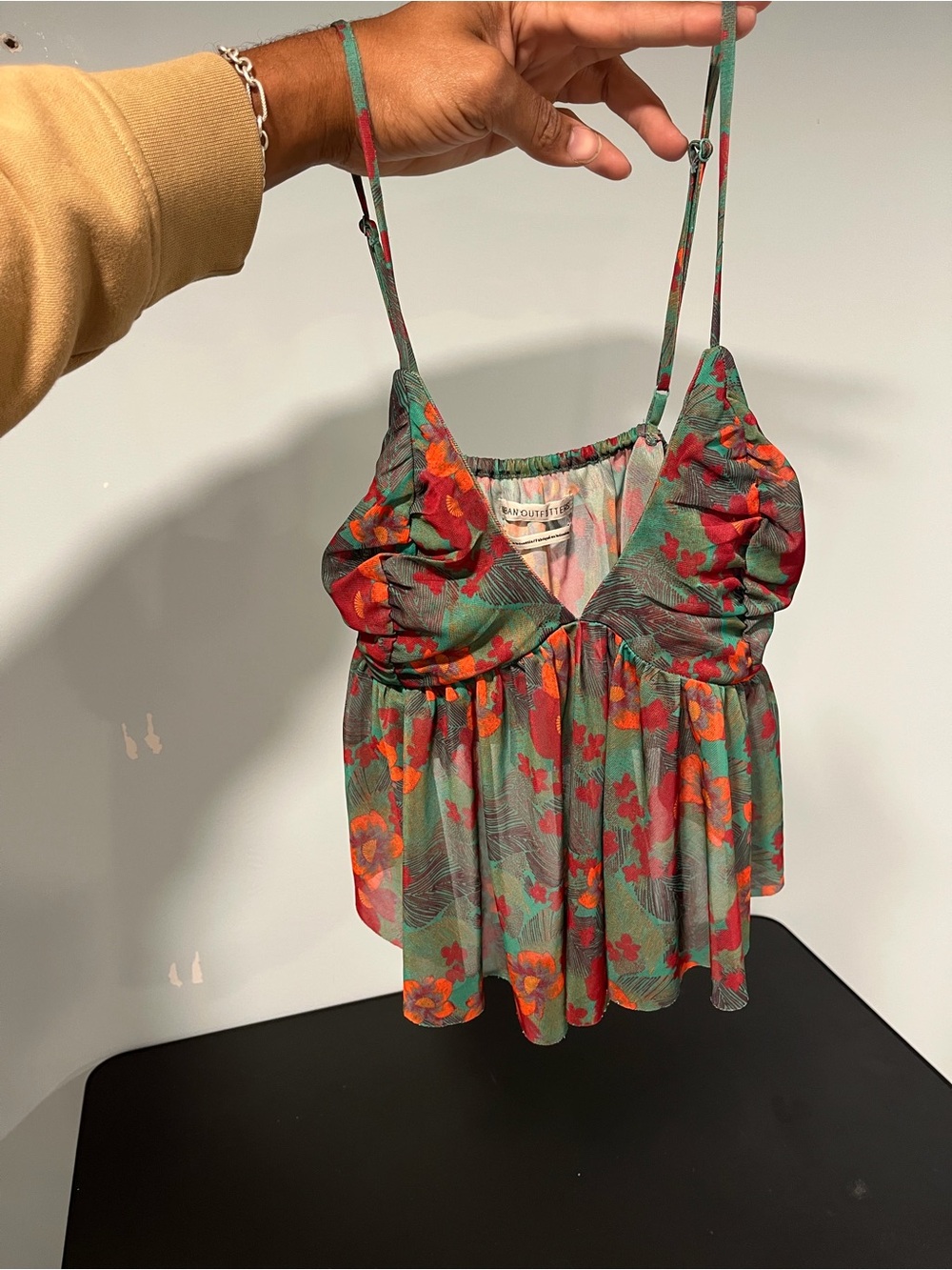 Urban Outfitters Green Cami Top with Red & Orange Floral Print